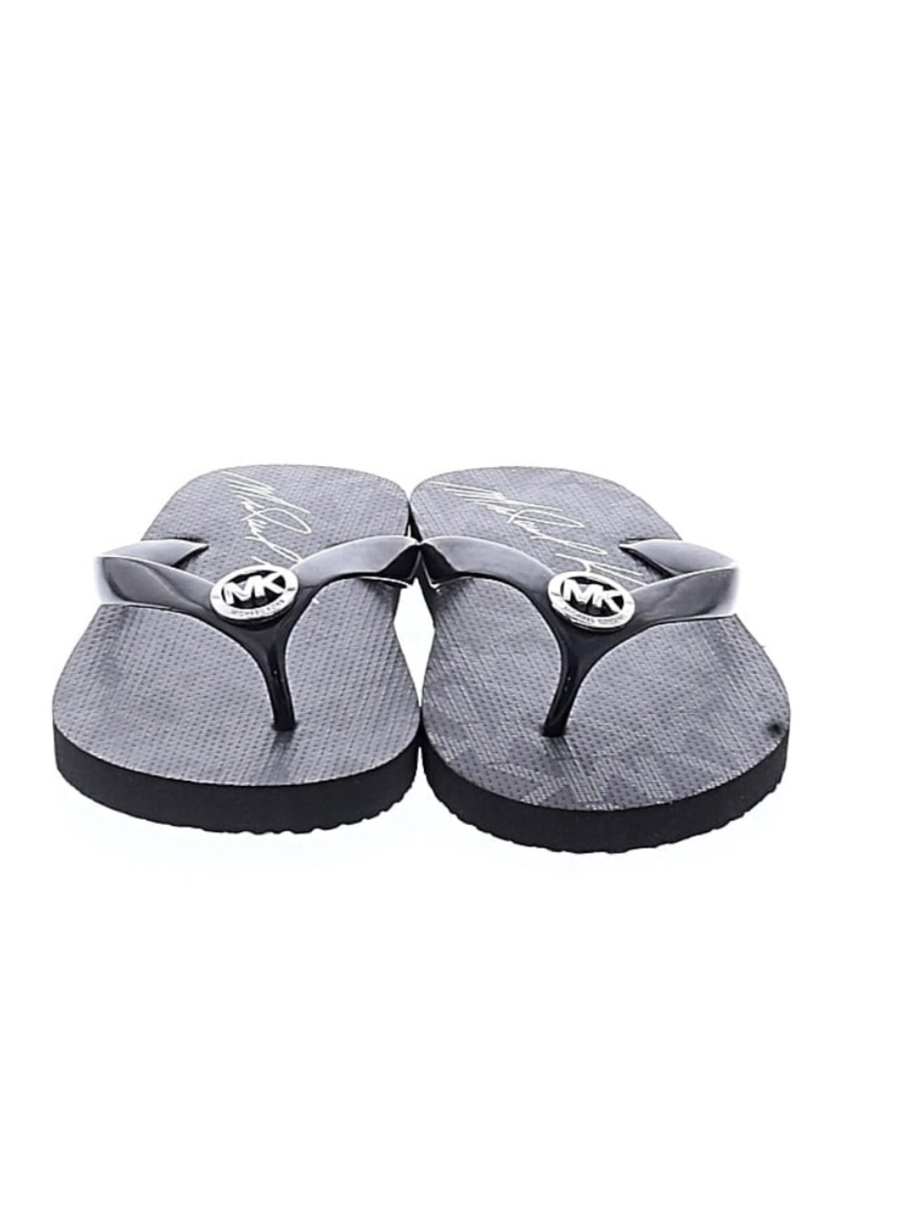 Michael Kors Black and Silver MK Logo Flip Flops